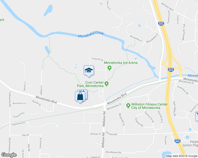 map of restaurants, bars, coffee shops, grocery stores, and more near 3500 Williston Road in Minnetonka
