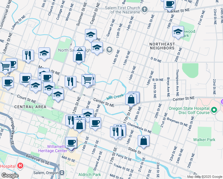map of restaurants, bars, coffee shops, grocery stores, and more near 575 15th Street Northeast in Salem
