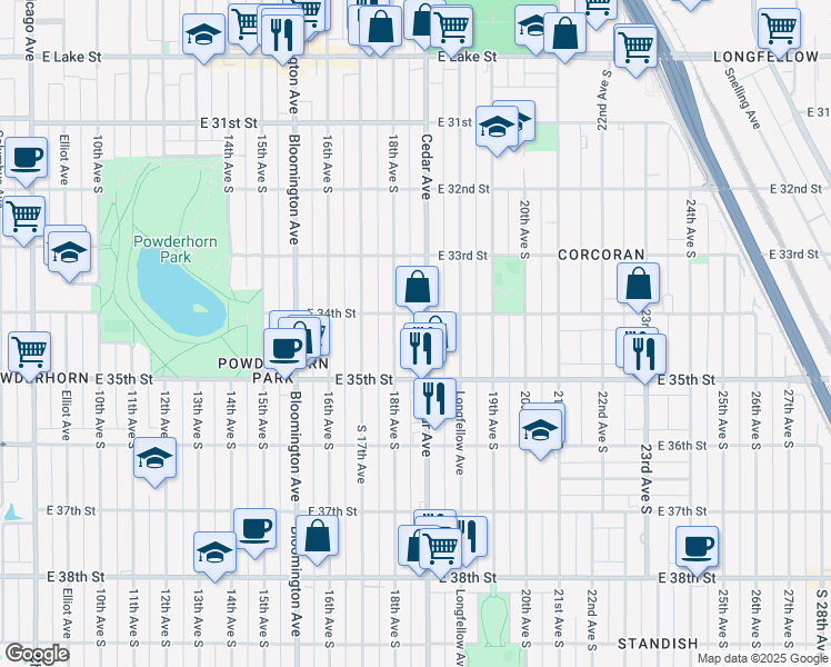 map of restaurants, bars, coffee shops, grocery stores, and more near in Minneapolis