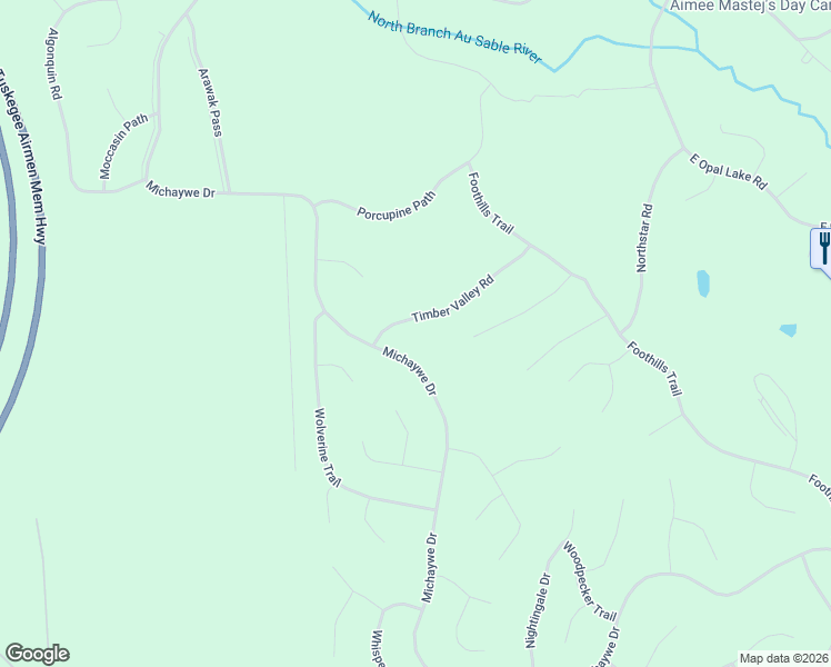 map of restaurants, bars, coffee shops, grocery stores, and more near 734-898 Timber Valley Road in Gaylord