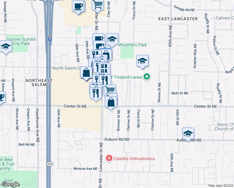 map of restaurants, bars, coffee shops, grocery stores, and more near 840 Concord Street Northeast in Salem