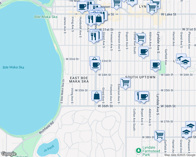 map of restaurants, bars, coffee shops, grocery stores, and more near 3348 Hennepin Avenue in Minneapolis