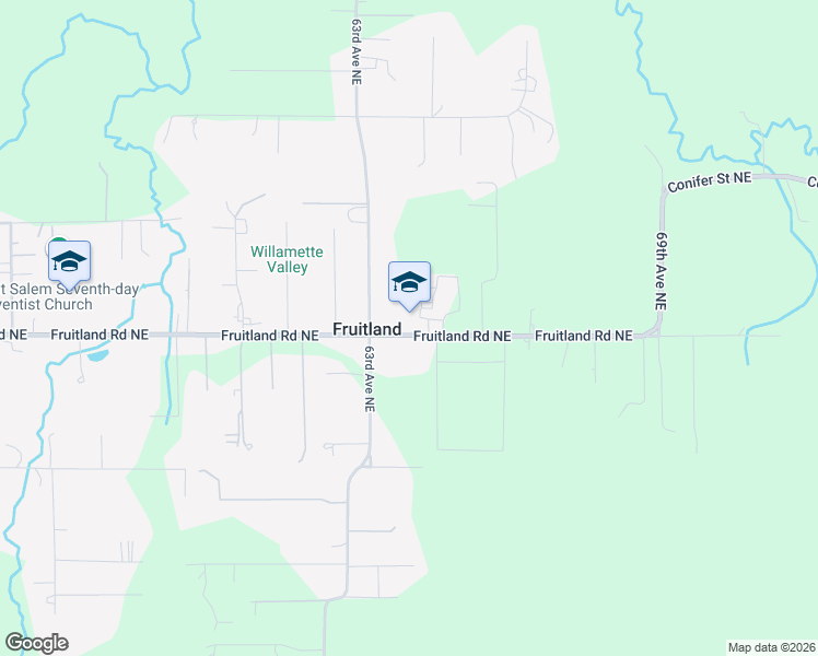 map of restaurants, bars, coffee shops, grocery stores, and more near 6425 Fruitland Road Northeast in Salem