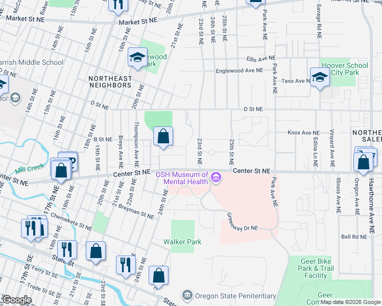 map of restaurants, bars, coffee shops, grocery stores, and more near 685-809 Medical Center Drive Northeast in Salem