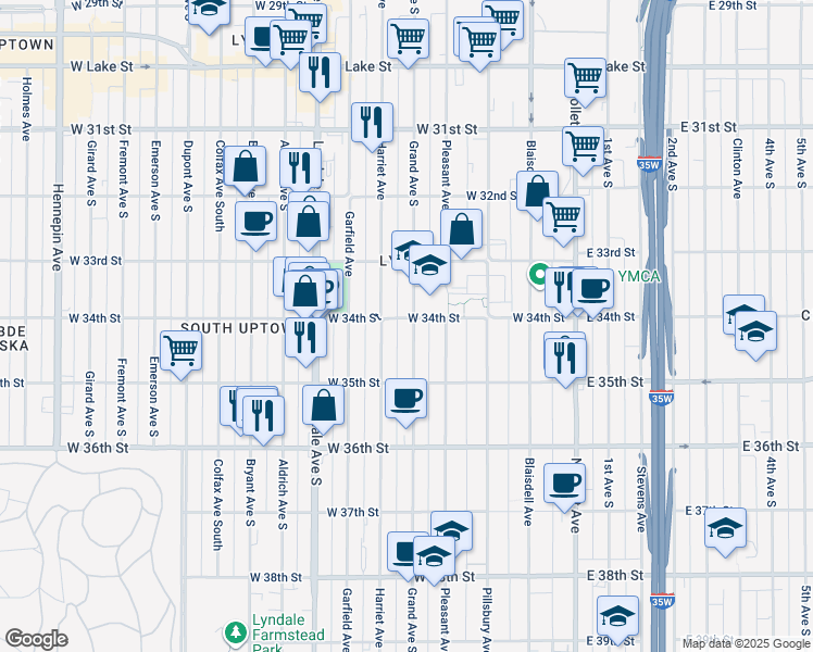 map of restaurants, bars, coffee shops, grocery stores, and more near in Minneapolis
