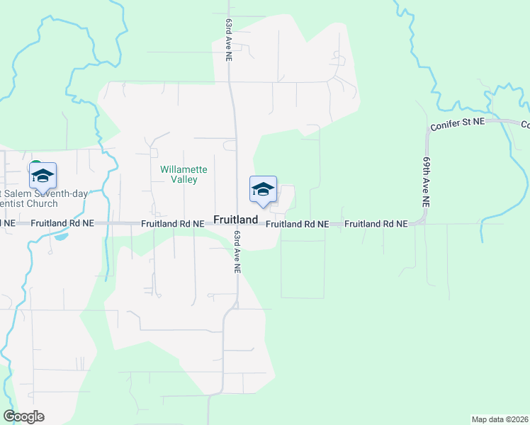 map of restaurants, bars, coffee shops, grocery stores, and more near 6425 Fruitland Road Northeast in Salem