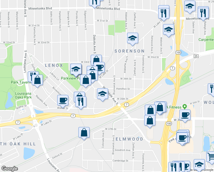 map of restaurants, bars, coffee shops, grocery stores, and more near 6218 Hamilton Street in Minneapolis