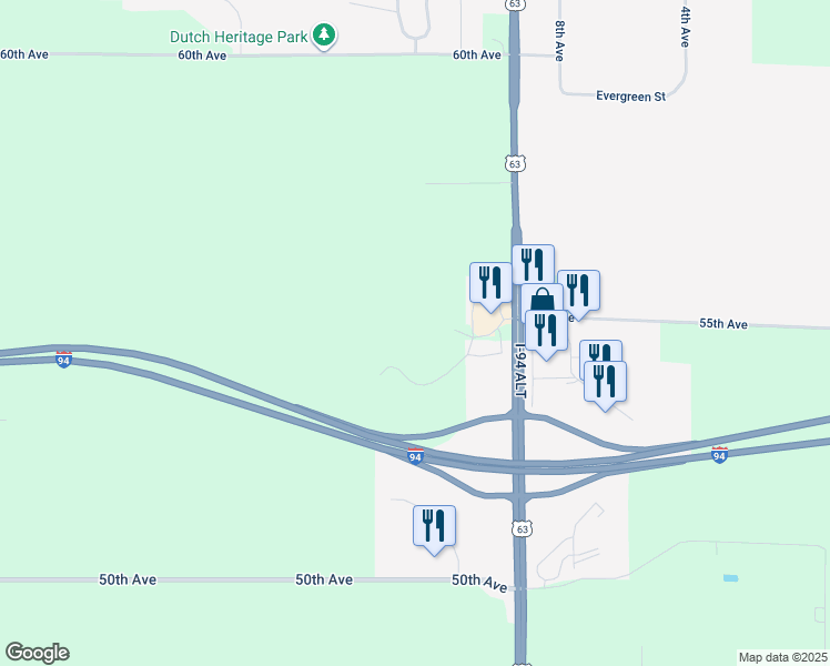 map of restaurants, bars, coffee shops, grocery stores, and more near 1100 Bergslien Street in Baldwin