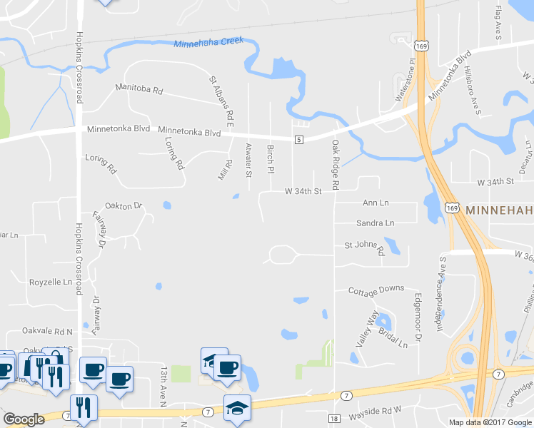 map of restaurants, bars, coffee shops, grocery stores, and more near 10402 W 34th Cir in Minnetonka