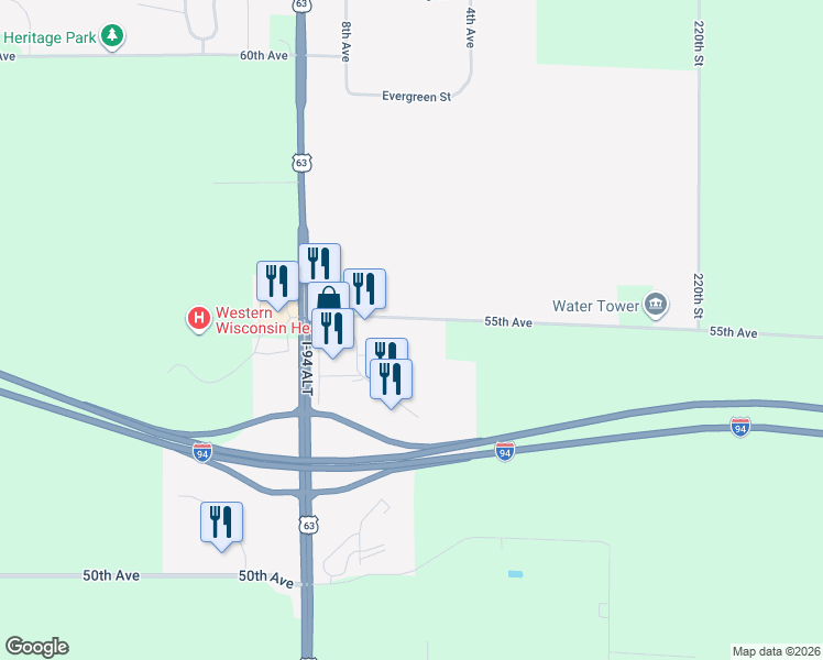 map of restaurants, bars, coffee shops, grocery stores, and more near 2111 55th Avenue in Baldwin