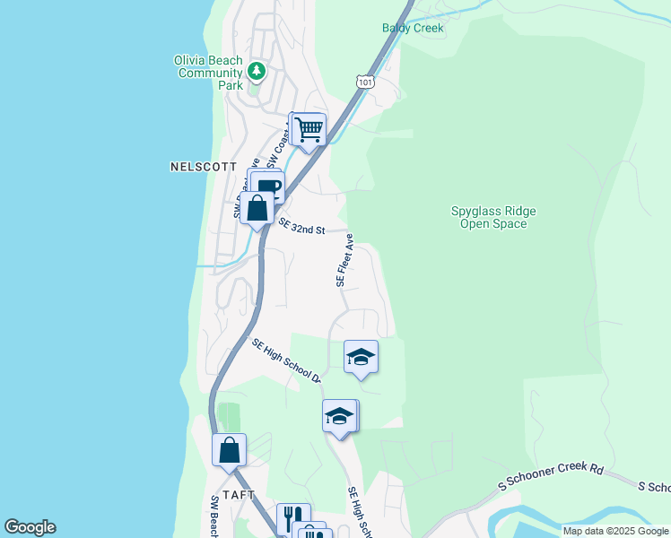 map of restaurants, bars, coffee shops, grocery stores, and more near 3361 Southeast Fleet Avenue in Lincoln City