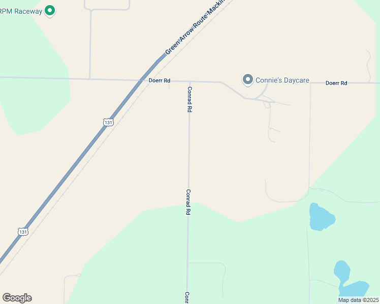 map of restaurants, bars, coffee shops, grocery stores, and more near 6275 Conrad Road in Mancelona