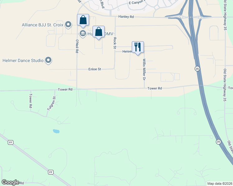 map of restaurants, bars, coffee shops, grocery stores, and more near 505 Tower Road in Hudson