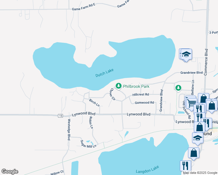 map of restaurants, bars, coffee shops, grocery stores, and more near 6118 Clover Circle in Mound
