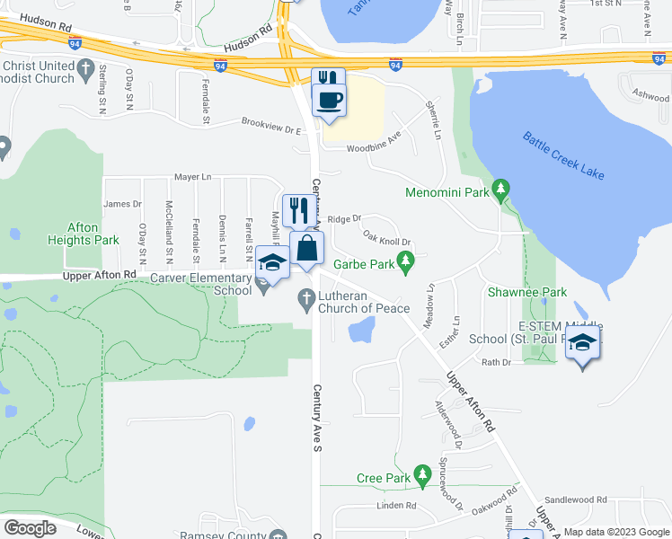 map of restaurants, bars, coffee shops, grocery stores, and more near 6048 Upper Afton Road in Woodbury
