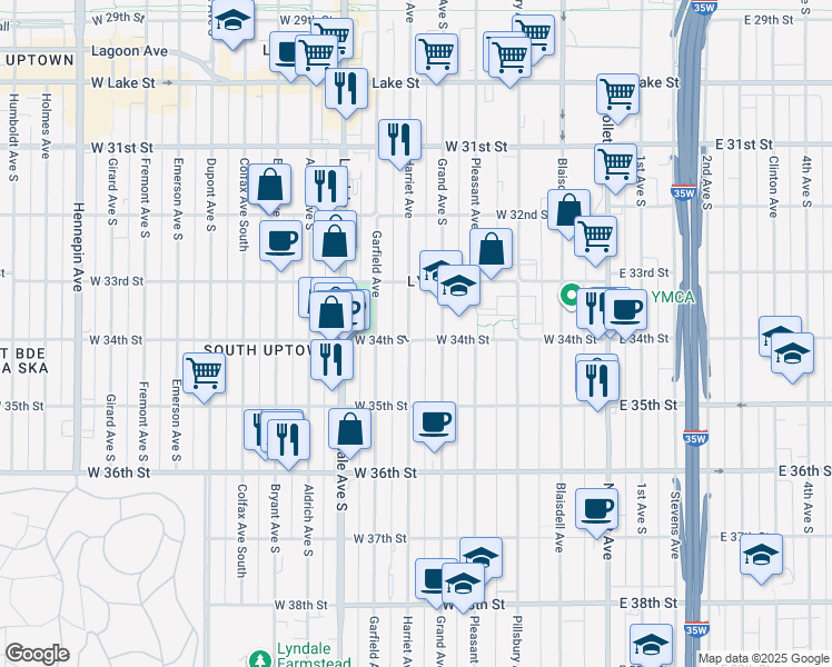 map of restaurants, bars, coffee shops, grocery stores, and more near in Minneapolis