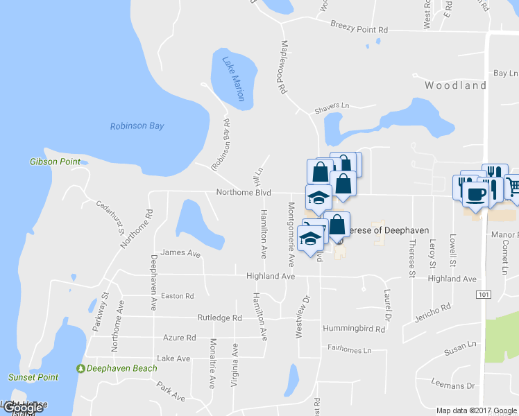 map of restaurants, bars, coffee shops, grocery stores, and more near 3430 Hamilton Avenue in Wayzata