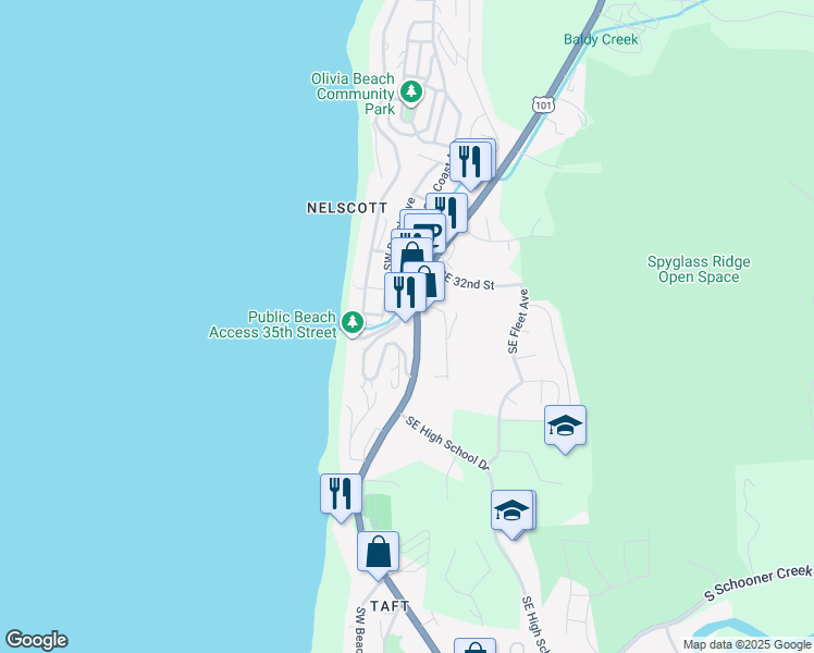 map of restaurants, bars, coffee shops, grocery stores, and more near 3521 U.S. 101 in Lincoln City