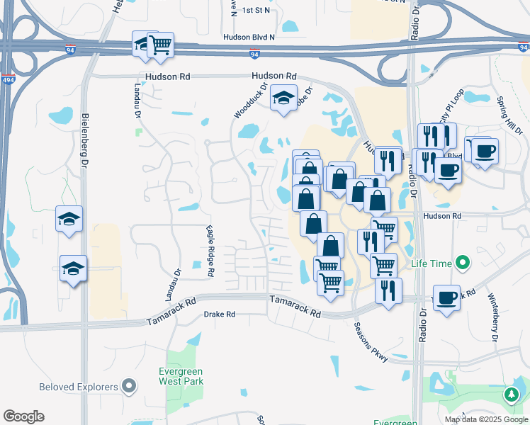 map of restaurants, bars, coffee shops, grocery stores, and more near 455 Woodduck Place in Woodbury