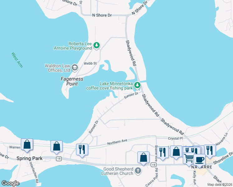 map of restaurants, bars, coffee shops, grocery stores, and more near 3764 Sunset Drive in Spring Park