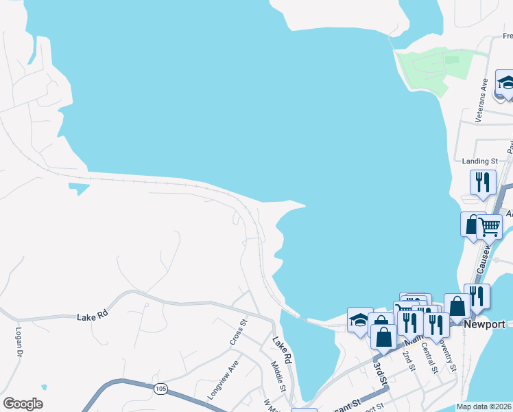 map of restaurants, bars, coffee shops, grocery stores, and more near 57 Farrant Street in Newport