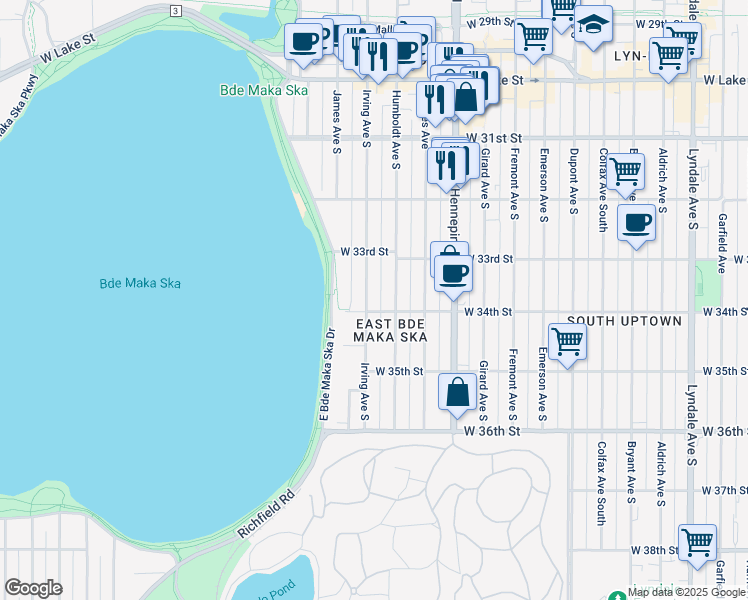map of restaurants, bars, coffee shops, grocery stores, and more near in Minneapolis