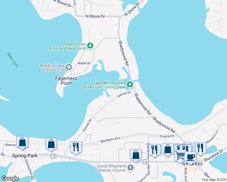 map of restaurants, bars, coffee shops, grocery stores, and more near 3764 Sunset Drive in Spring Park