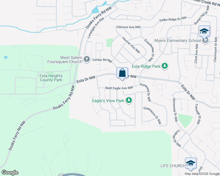 map of restaurants, bars, coffee shops, grocery stores, and more near 553 Golden Eagle Street Northwest in Salem