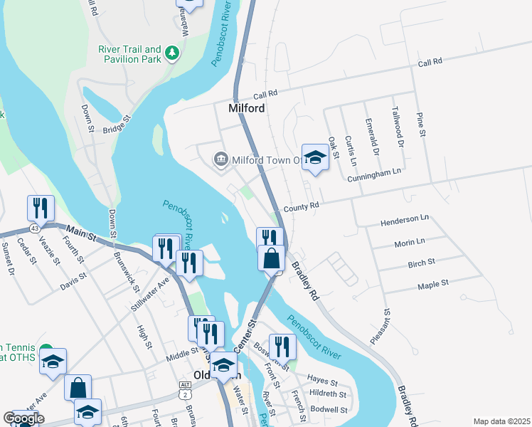 map of restaurants, bars, coffee shops, grocery stores, and more near 22 Davenport Street in Milford