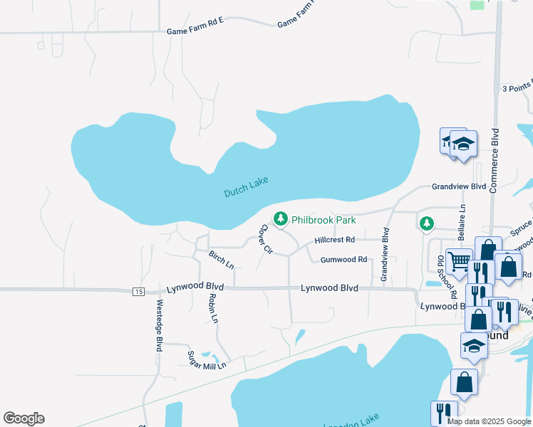 map of restaurants, bars, coffee shops, grocery stores, and more near 6118 Clover Circle in Mound