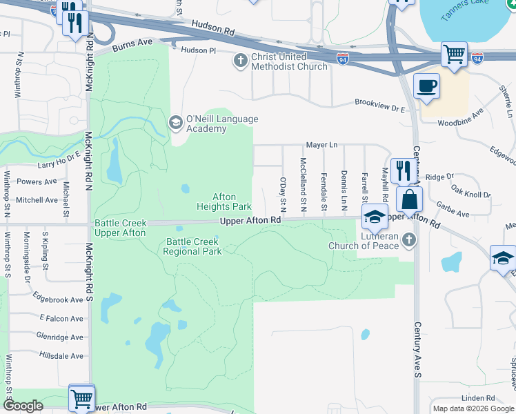 map of restaurants, bars, coffee shops, grocery stores, and more near 21 Sterling Street North in Maplewood