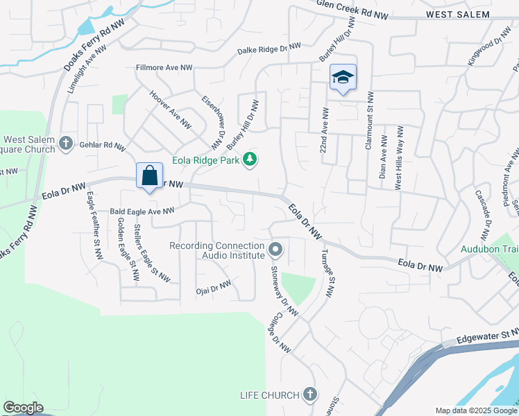 map of restaurants, bars, coffee shops, grocery stores, and more near 2460 Eola Dr NW in Salem