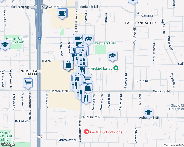 map of restaurants, bars, coffee shops, grocery stores, and more near 840 Concord Street Northeast in Salem