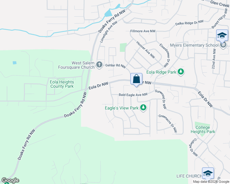 map of restaurants, bars, coffee shops, grocery stores, and more near 553 Golden Eagle Street Northwest in Salem