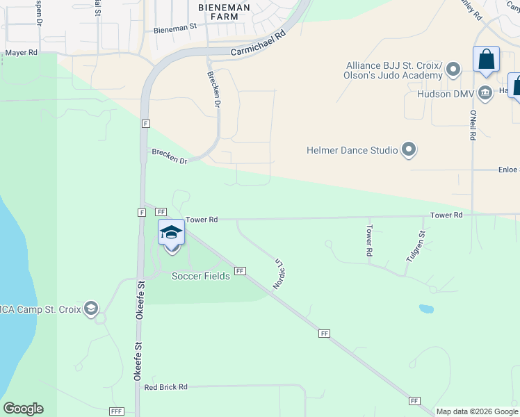 map of restaurants, bars, coffee shops, grocery stores, and more near 388 Tower Road in Hudson