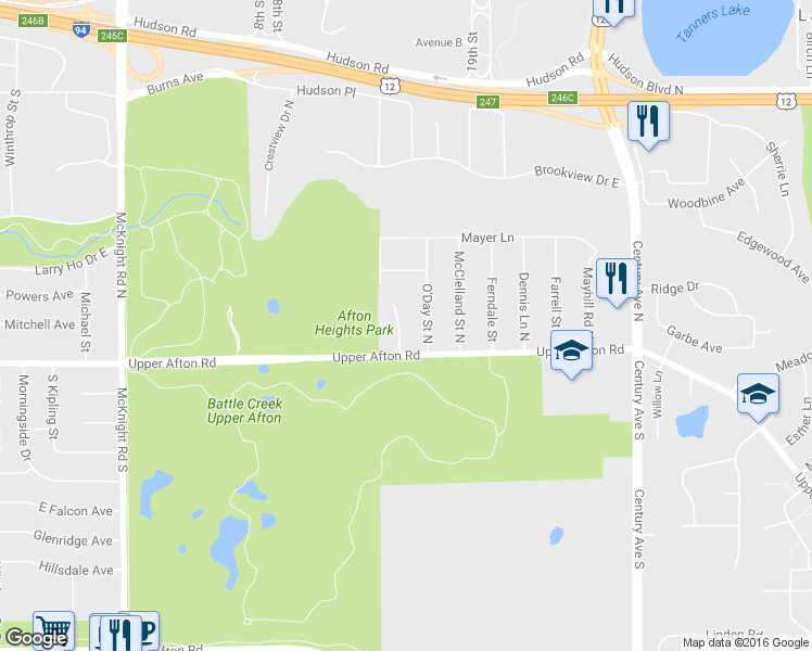 map of restaurants, bars, coffee shops, grocery stores, and more near 1-21 Sterling St N in Maplewood