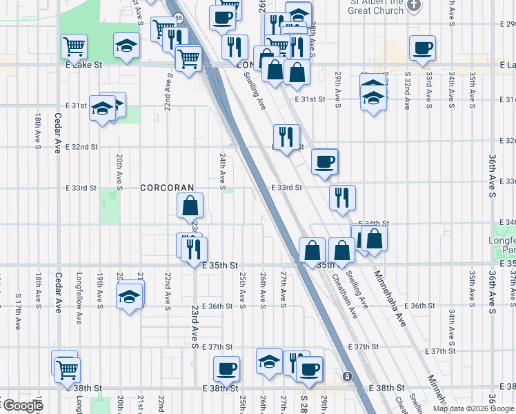 map of restaurants, bars, coffee shops, grocery stores, and more near in Minneapolis