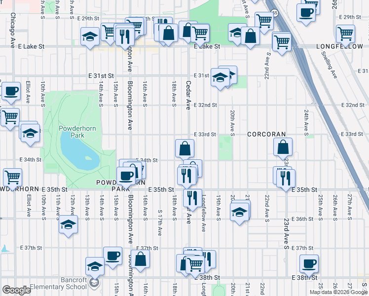 map of restaurants, bars, coffee shops, grocery stores, and more near in Minneapolis