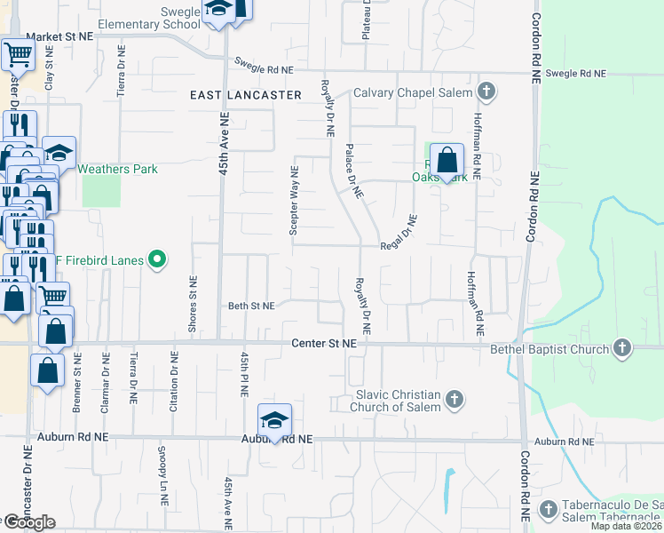 map of restaurants, bars, coffee shops, grocery stores, and more near 955 Wildflower Street Northeast in Salem
