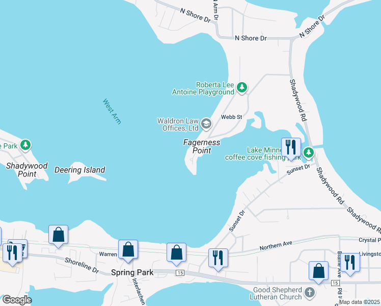 map of restaurants, bars, coffee shops, grocery stores, and more near 1985 Fagerness Point Road in Wayzata