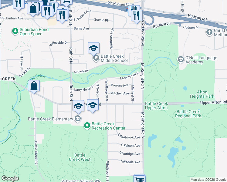 map of restaurants, bars, coffee shops, grocery stores, and more near 2165 Powers Avenue in Saint Paul
