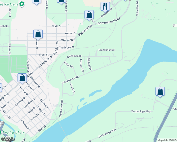 map of restaurants, bars, coffee shops, grocery stores, and more near 113 Michael Street in Chippewa Falls