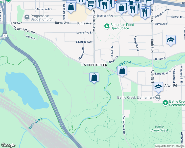 map of restaurants, bars, coffee shops, grocery stores, and more near 61 White Bear Avenue in Saint Paul