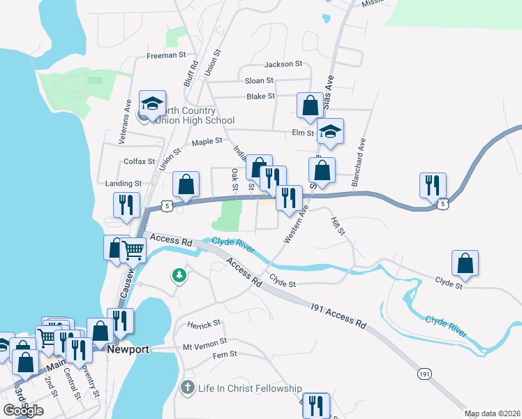map of restaurants, bars, coffee shops, grocery stores, and more near 378 East Main Street in Newport