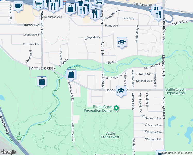 map of restaurants, bars, coffee shops, grocery stores, and more near 68 East Sandra Lee Drive in Saint Paul