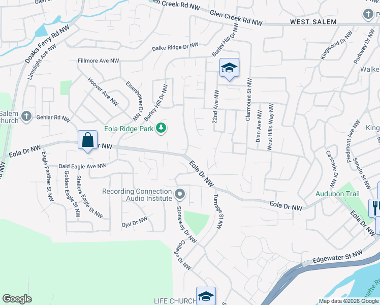 map of restaurants, bars, coffee shops, grocery stores, and more near 616 Mule Deer Street Northwest in Salem