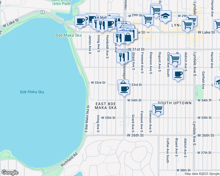 map of restaurants, bars, coffee shops, grocery stores, and more near 3252 Holmes Avenue in Minneapolis