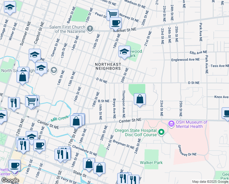 map of restaurants, bars, coffee shops, grocery stores, and more near in Salem