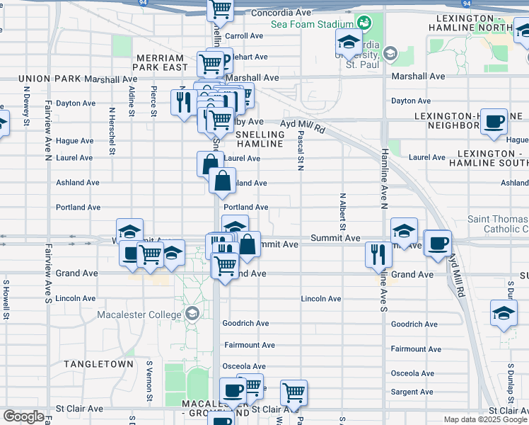 map of restaurants, bars, coffee shops, grocery stores, and more near 1499 Portland Avenue in Saint Paul