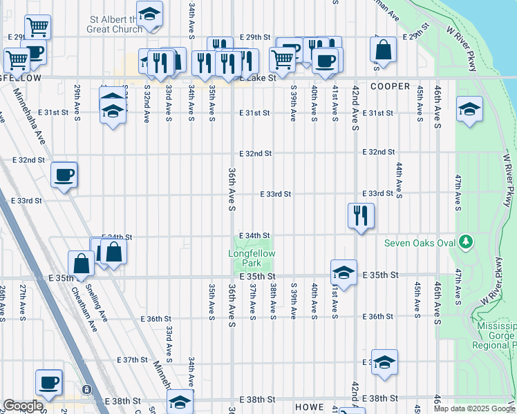 map of restaurants, bars, coffee shops, grocery stores, and more near 3307 37th Avenue South in Minneapolis